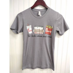 Chick fil A Lord's Calories Graphic Gray T Shirt Size XS